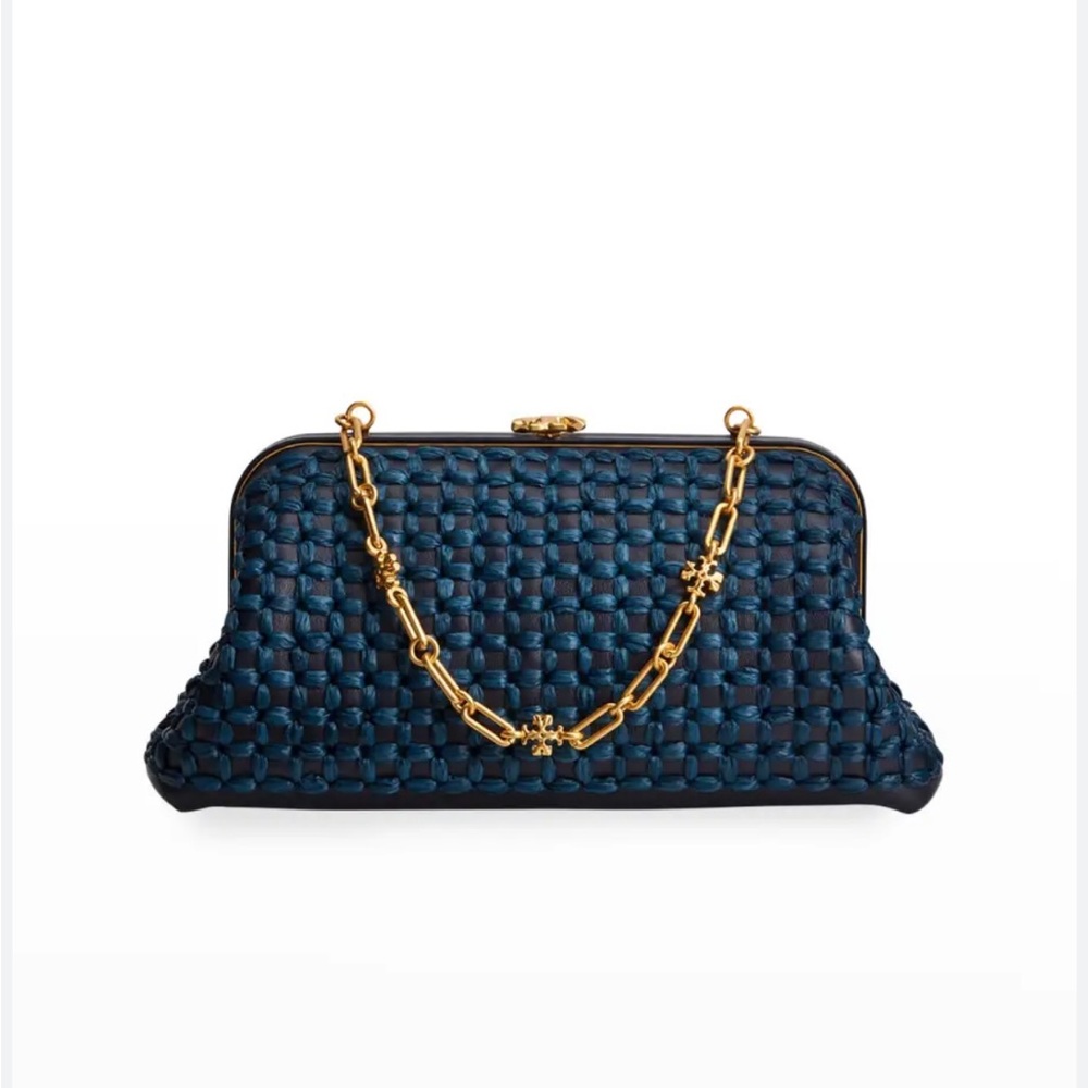 Tory Burch Cleo Raffia Punch Clutch Bag